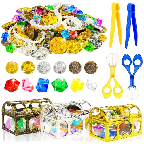 Bbiamsleep 260 Pcs Pirate Sensory Bin Filler Fine Motor Skills Counting Sorting Pirate Gems Pirate Party Decorations Sensory Bin Items for Pirate Sorting Counting Training