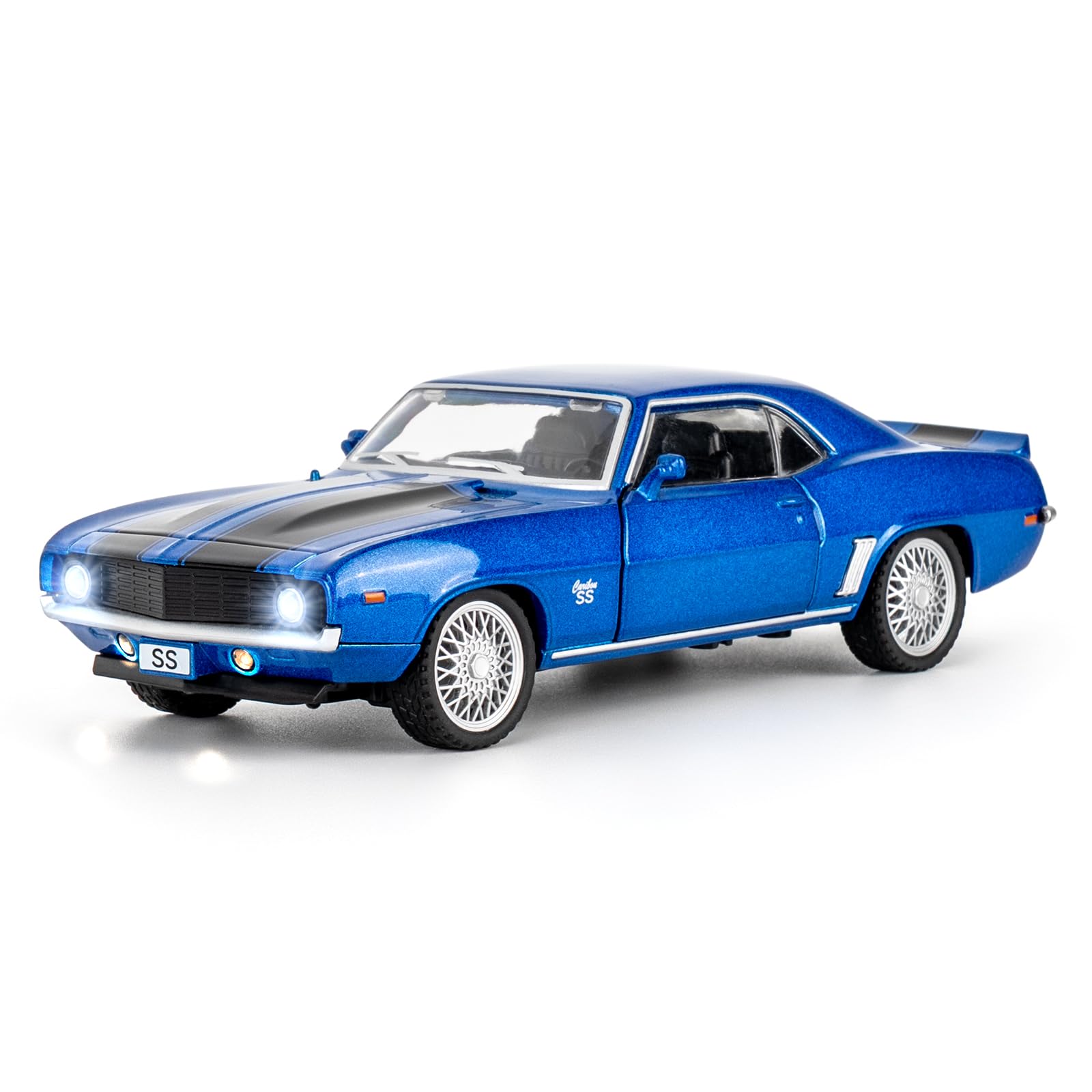 TGRCM-CZ 1/32 Camaro SS Model Car, Zinc Alloy Pull Back Vehicles Model Car with Sound and Light for Collectors & Kids 3+ Years Old Birthday Gift (Blue)