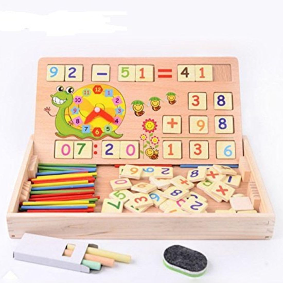Little Mind KNK Wooden Math Operation Box for Kids | Addition Subtraction Multiplication Division Learning Toy | Number Sticks Clock Board | Early Education Toy for Boys Girls 3+