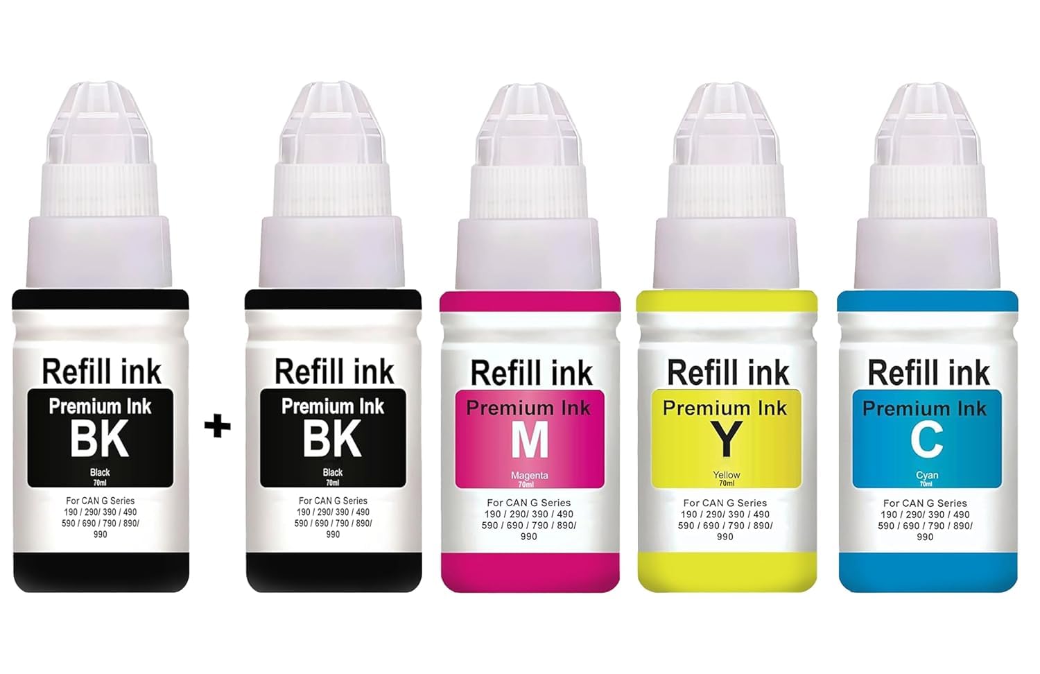 RC PRINT GI 790 Ink Refill Compatible for Canon PIXMA G1000, G1010, G1100, G2000, G2002, G2010, G2012, G2100, G3000, G3010, G3012, G3100 Printers Ink (70ml X CMYKK X 5)-image-43