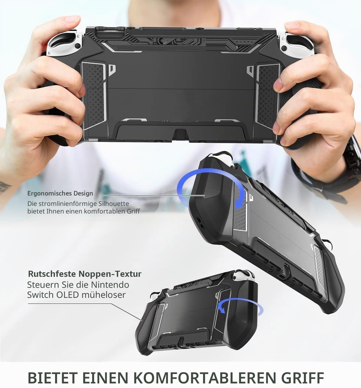 Mumba Dockable Hülle für Nintendo Switch OLED 2021, [Blade] TPU Grip Schutzhülle Zubehör Kompatibel mit Nintendo Switch OLED 7 Zoll und Joy-Con Controller (Schwarz)