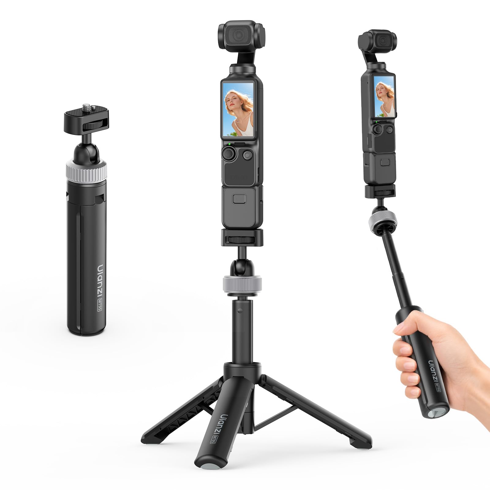 ULANZI MT95 Mini Stativ für DJI Osmo Pocket 3 4 and Other 1/4" Schraube Cameras | 3-in-1 Selfie-Stick, Stativ, ausziehbarer Verlängerungspol, leichtes Taschengrip für Action-Cams