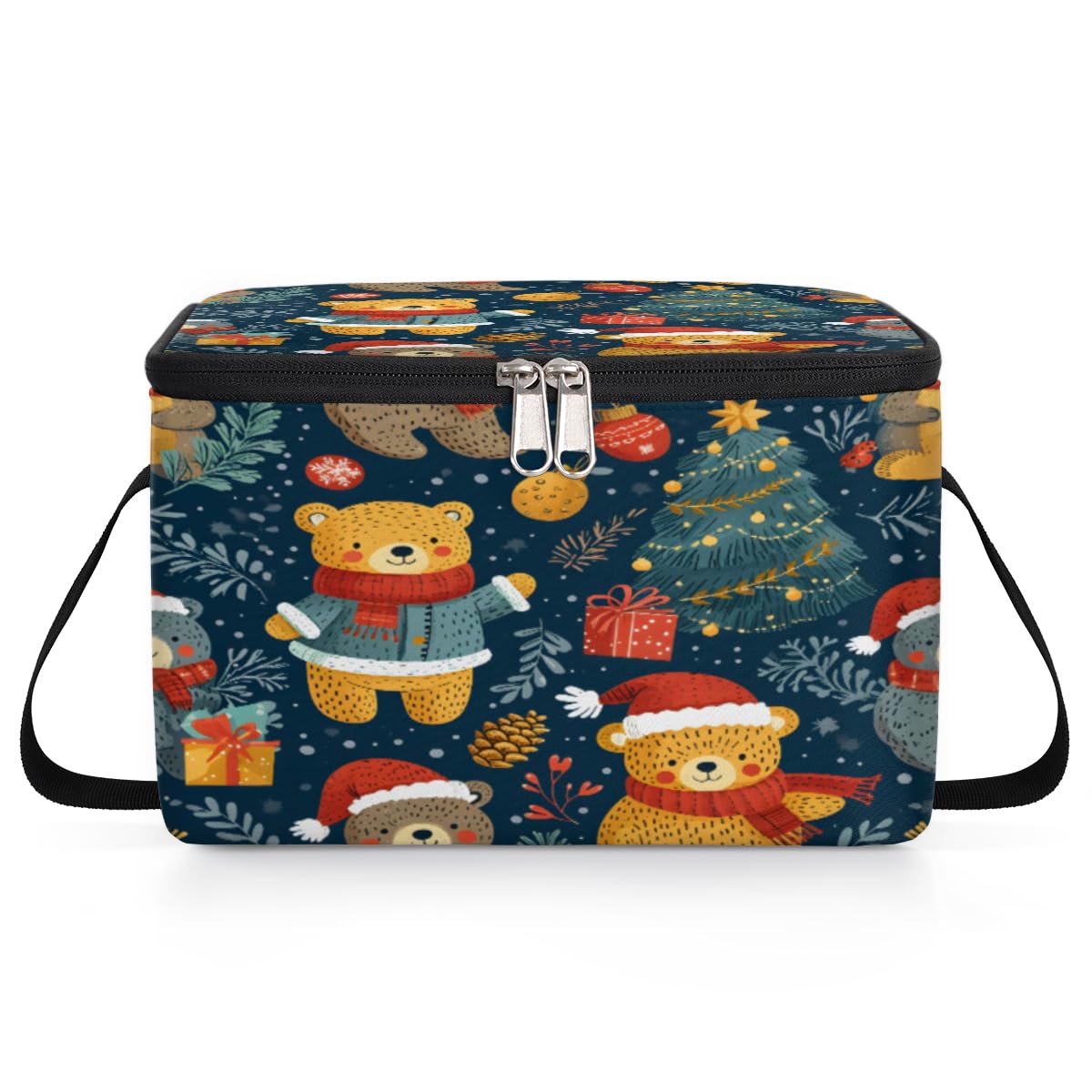 Christmas Cartoon Bears Lunch Bags for Women Men 9 Cans, Hot & Cold Food Delivery Bag Insulated Grocery Bag Insulated Lunch Box Cooler Bag for Office Work Picnic Beach