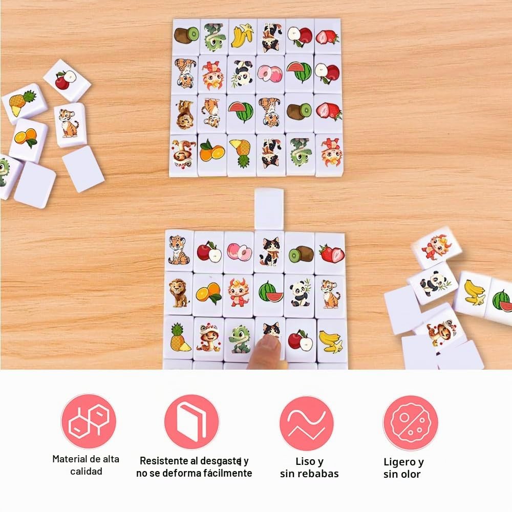 65 Bloques Juego de Escape Seaside, Bloques de Juego de Escape de 30mm, Juego de Escape Seaside Mahjong con Adhesivos, Mahjong de Patrón de Frutas y Animales, Mini Juego de Mahjong para Familia