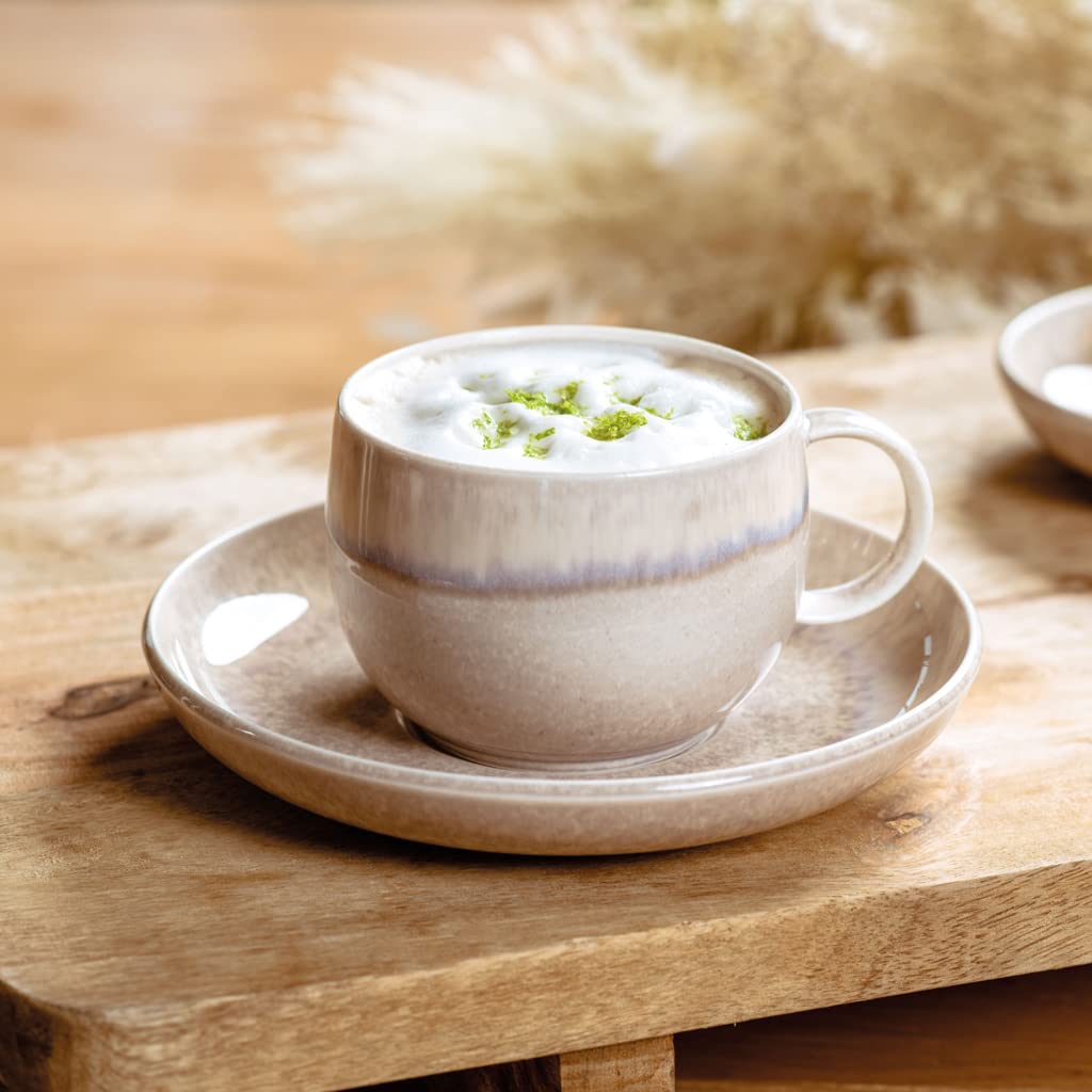 Villeroy & Boch like. by Perlemor Sand Kaffeeuntertassen 6er Set, 16 x 3 cm, Untertasse im Pottery Look mit Effektglasur, Premium Porzellan