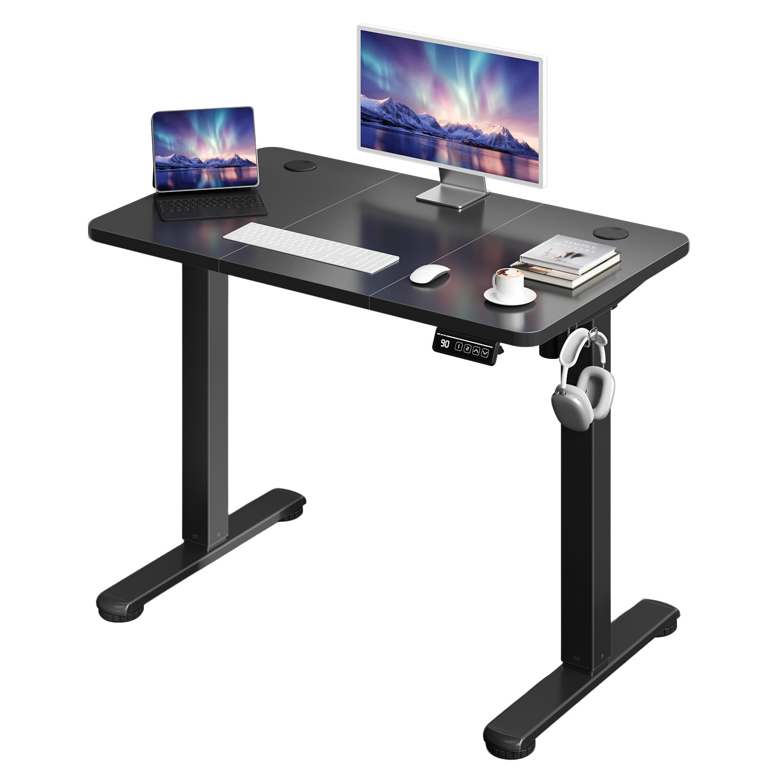 JUMMICO Standing Desk 100 x 60 cm Eletric Height Adjustable Desk with 2 Height Memory Position, Sit Stand desk with Smart Controller, Black