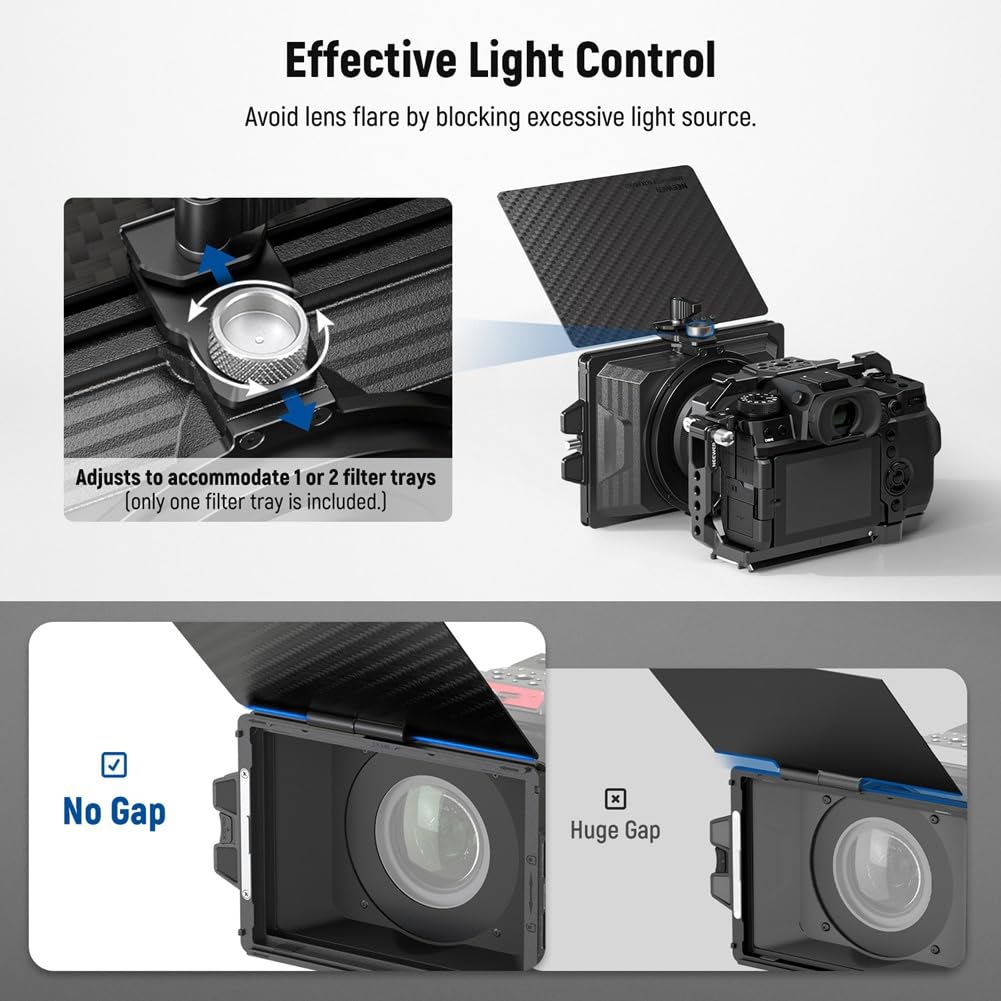 Matte Box con Bandeja para Filtros de 4 Pulgadas X 5,65 Pulgadas, Bandera de Fibra de Carbono para Cámara DSLR Sin Espejo con Lente de 67/72/77/82 mm