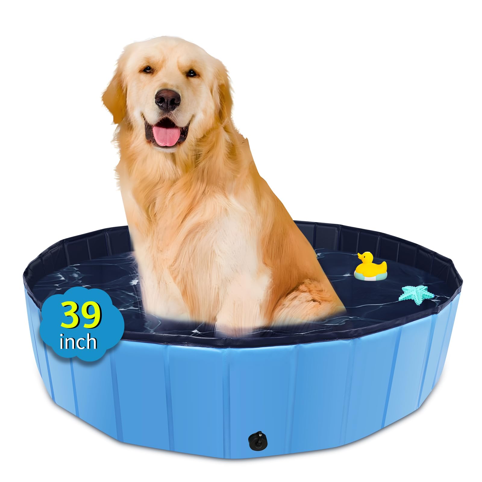 CACSPS Piscina Plegable para Perros de 100cm Pulgadas, Piscina portátil de plástico Duro de Gran tamaño para Perros, Gatos y niños y Mascotas, bañera de baño Plegable para Cachorros (Azul)