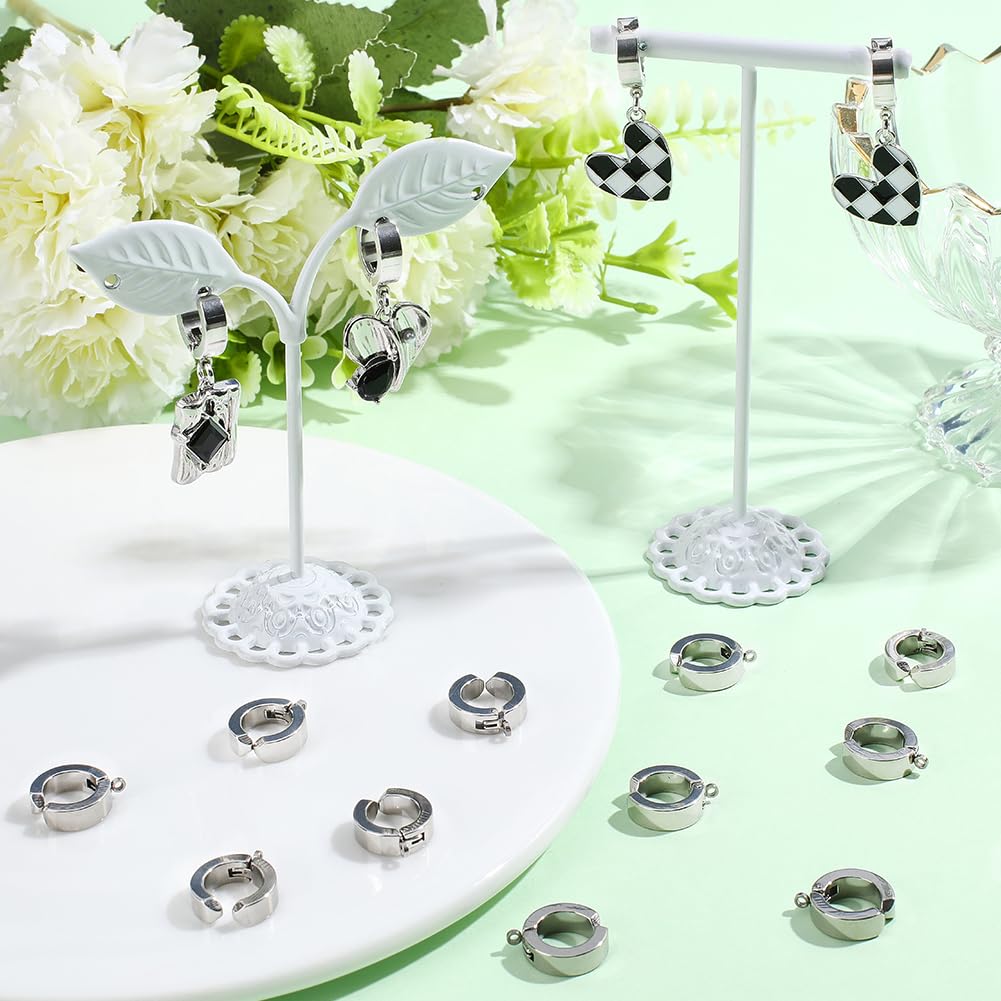 Beebeecraft 20 pz 304 Clip per Orecchini in Acciaio Inossidabile Convertitori per Orecchini A Cerchio Huggie con Clip in Metallo Argento da 15.5x13x4mm per La Creazione di Gioielli Fai da Te.