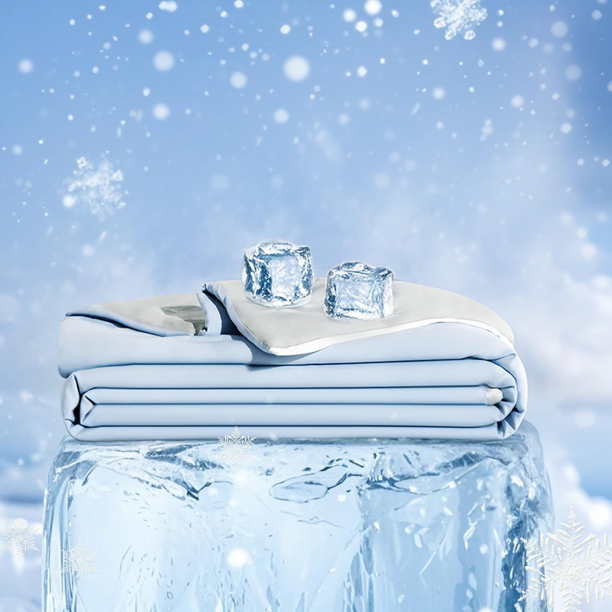 COTTEBED Cooling Comforter King/Cal King Blue and Gray, Double Sided Real Cold Q-Max>0.5 Spandex Fabric, Ice Cool Bedding Blanket for Hot Sleeper