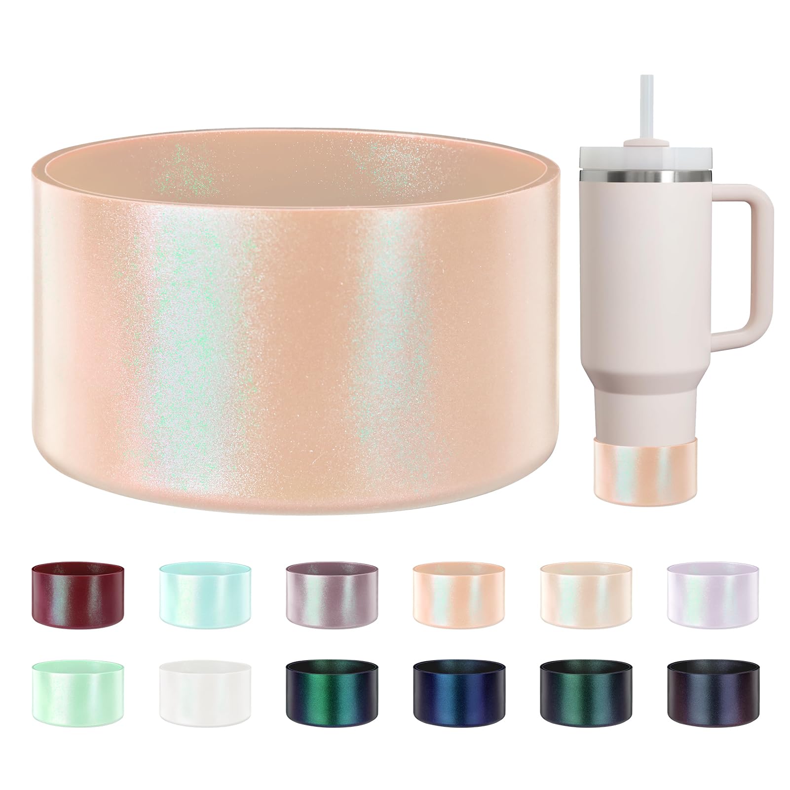 ZXFYE Glossy Gradient Silicone Boot, Compatible with Stanley H2.0 20-40oz & IceFlow 20-30oz, Chameleon Metallic Shimmer Cup Sleeve Protector for