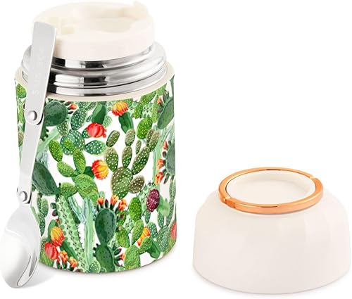 Miniatura 1 de MCHIVER Cactus Food Jar with Spoon Stainless Steel Vacuum Insulated Food Container 17 oz Thermos for Adults