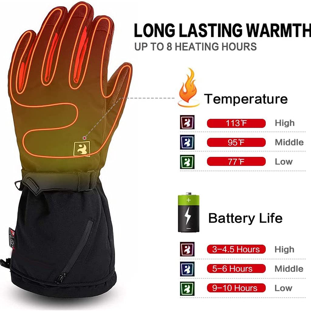 CHEWYNP Guantes calefactables de Piel de Cabra, para Hombres y Mujeres, 3000 MAh, Recargables, eléctricos, para Artritis, Calentadores de Manos, Guantes de esquí calefactables, Mitones, ni