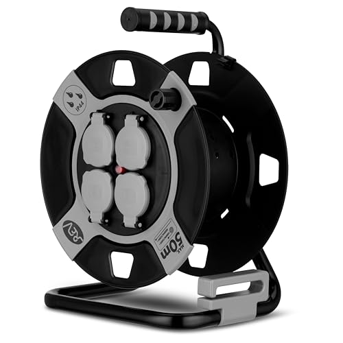 REV Kabeltrommel OHNE KABEL Gerätetrommel Kabeltrommel leer IP44 4-fach Kabelaufroller leer grau