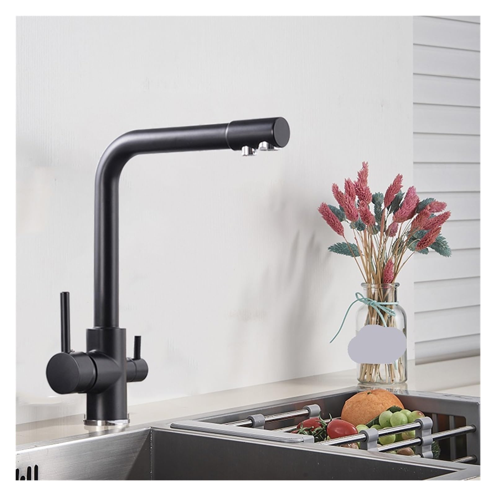 Robinet de cuisine 3 voies laiton mitigeur eau pure chrome noir double poignée