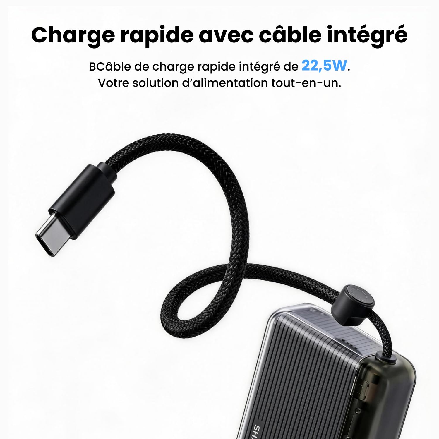 SHARGE 10000mAh Batterie Externe 20W USB-C avec Câble Intégré