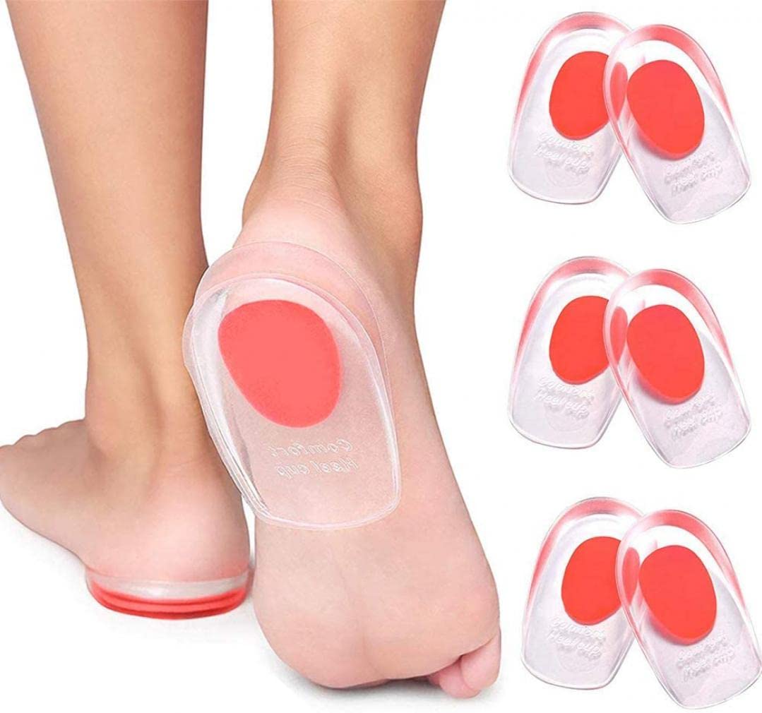 Goodern 3 Pair Gel Heel Cups Plantar Fasciitis Inserts,Silicone Heel Cup Pads for Heel Pain Bone Spur Achilles Pain Gel Heel Cushions Pad Shock Absorbing Support Shoe Inserts Pads for Women Men-Red