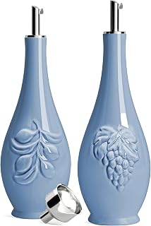 HOMBENE Porcelain Oil and Vinegar Dispenser, 16oz Oil Dispenser for Kitchen, Leakproof Oil Containers for Cooking Set for 2, 500ml (Celestial Blue)