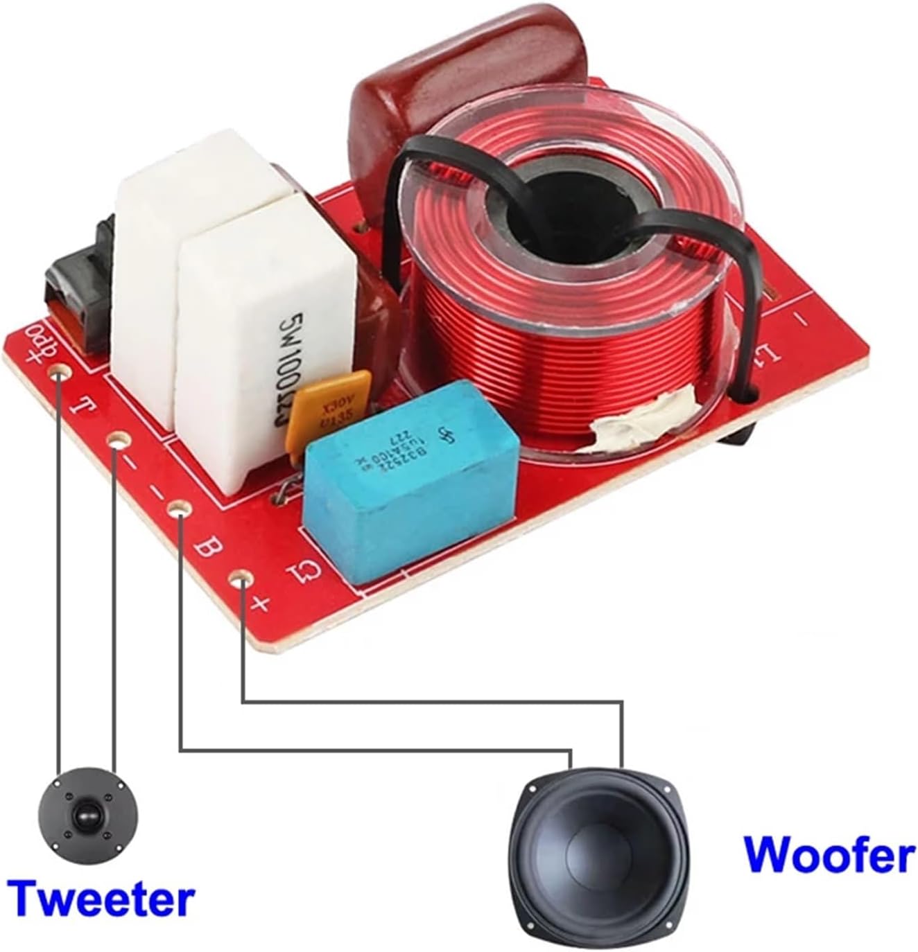 2PCS 2 Way 80W DIY Speaker Filter Circuit Treble Bass 2800Hz/3200Hz Frequency Divider Home HiFi Stereo Audio Crossover Filters