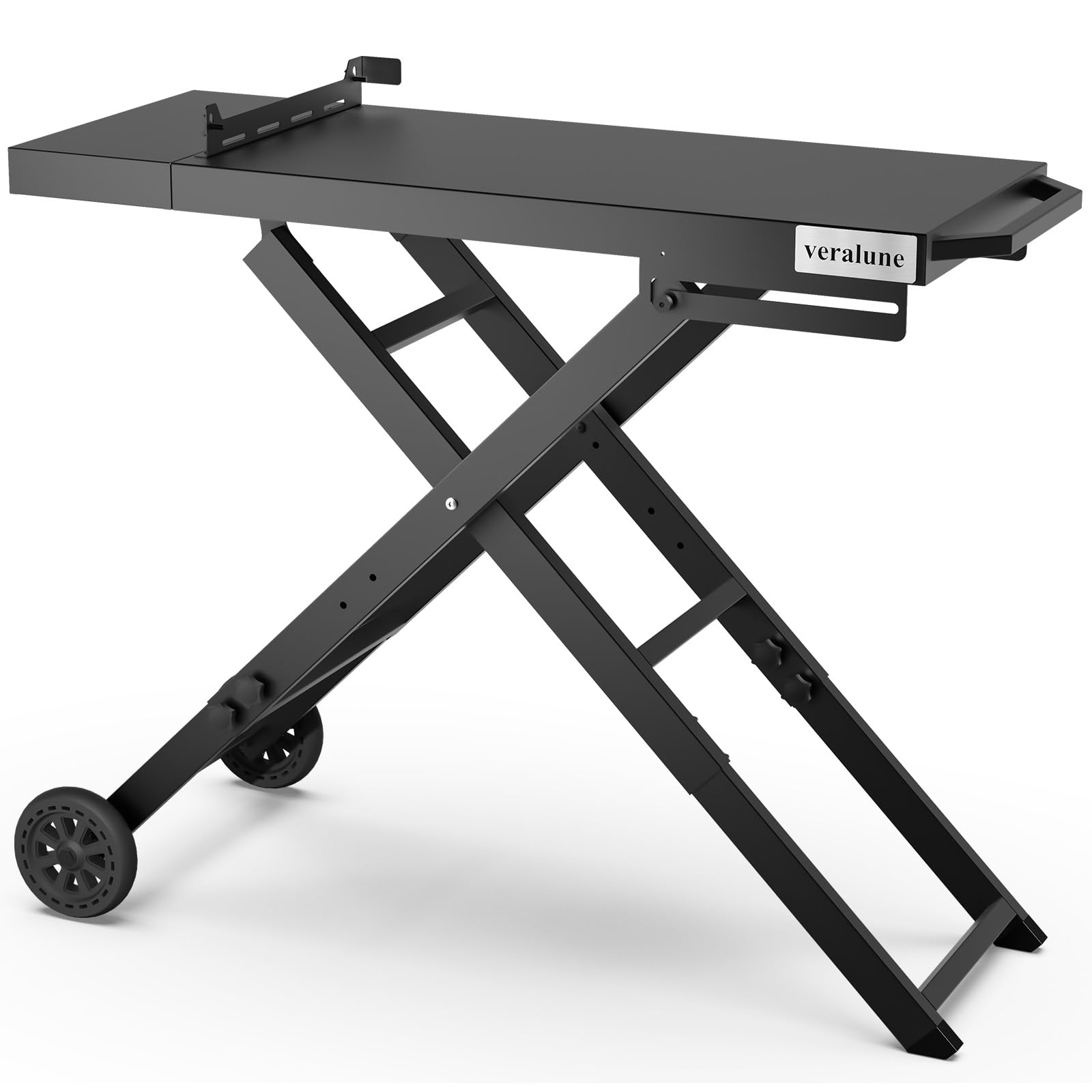veralune 2.7 Ft Folding Table, Grills Cooking Table, Foldable Grill Cart with Wheels, Adjustable Height, Cast Iron, Heavy Duty for Outdoor Cooking, Beach, Picnic, BBQ