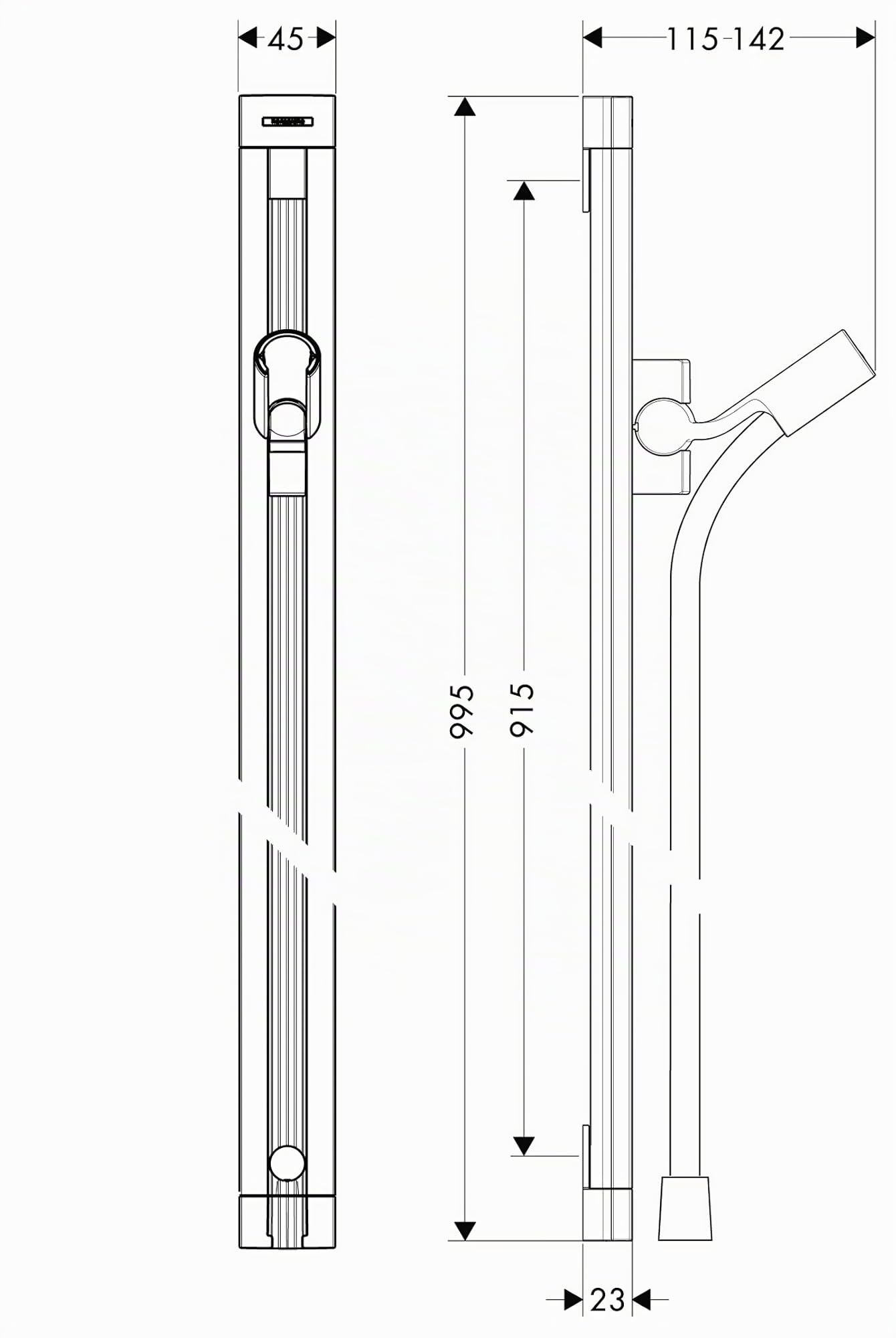 hansgrohe Unica - Set per doccia con asta doccia (0,9 m) e tubo flessibile (1,60 m), cromo, 27636000