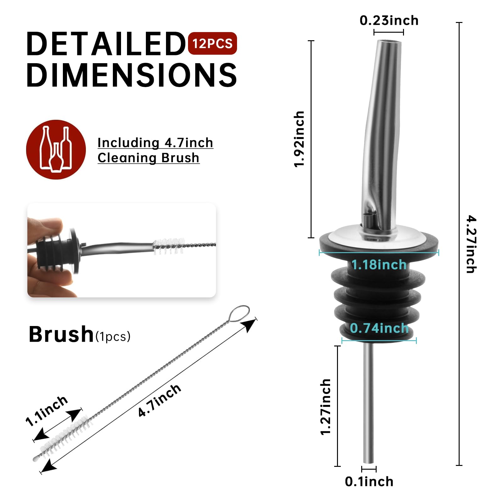 12/24/48 Pack Pour Spouts for Liquor Bottles, Liquor Pour Stainless Steel Classic Bottle Speed Pourers with Tapered Spout?Free Flow Pourers?Most Fit Classic Bottle's Lip 3/4