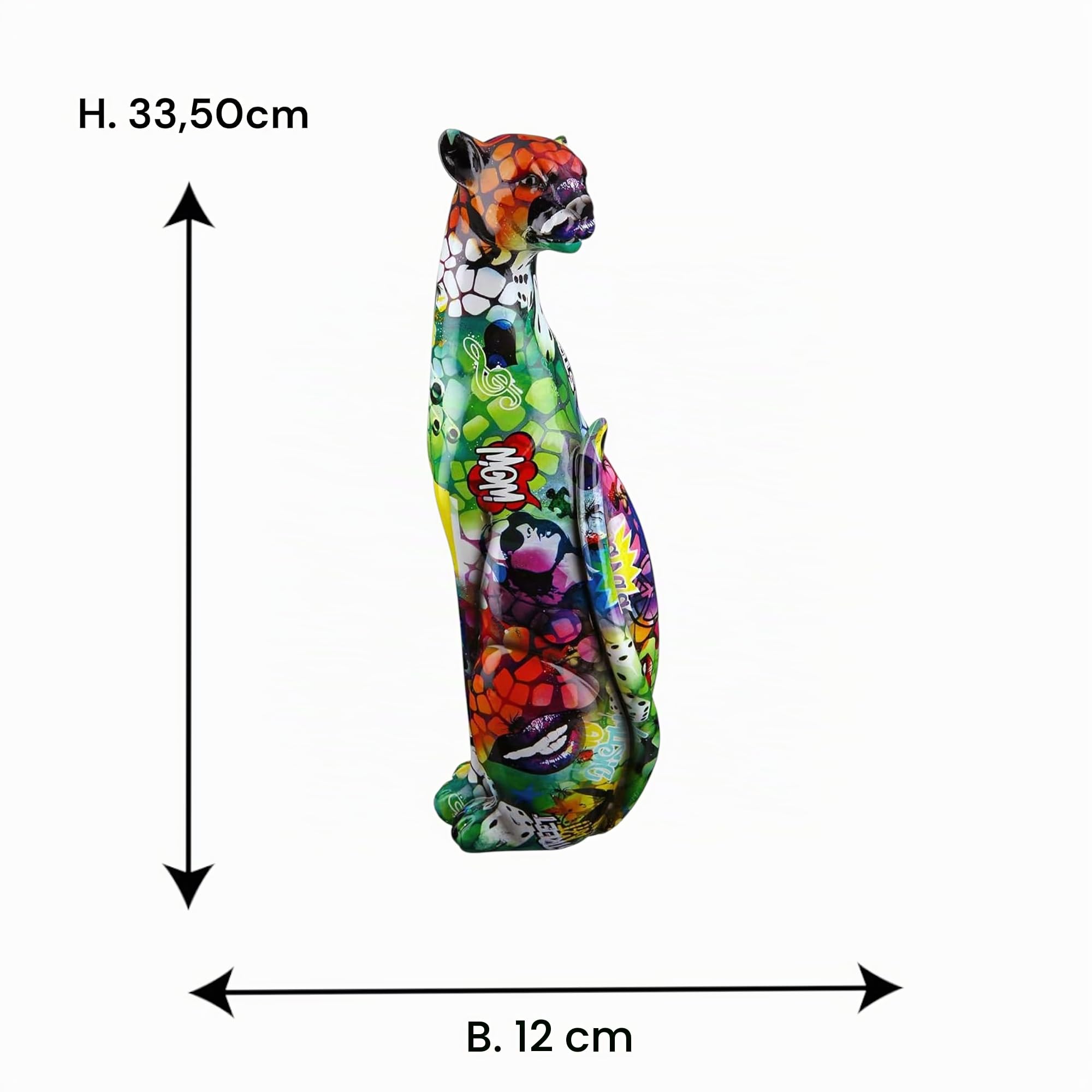 Casablanca Deko Tier Figur Gepard sitzend - aus Kunstharz im Street Art Design - Farbe: Mehrfarbig Graffiti Höhe 33,5 cm