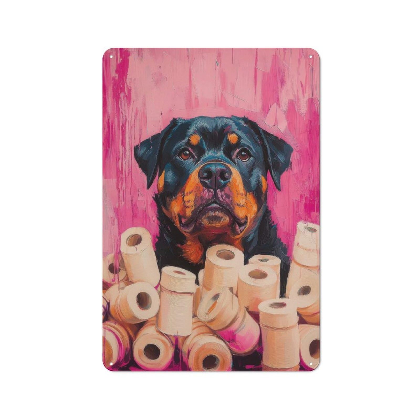 Junmoney Rottweiler With Toilet Paper Painting Rottwe Iler Bathroom Poster Rustic Metal Sign 30X20cm For Guest Room Or Hallway, Suited To Hallway Wall Decor Fans
