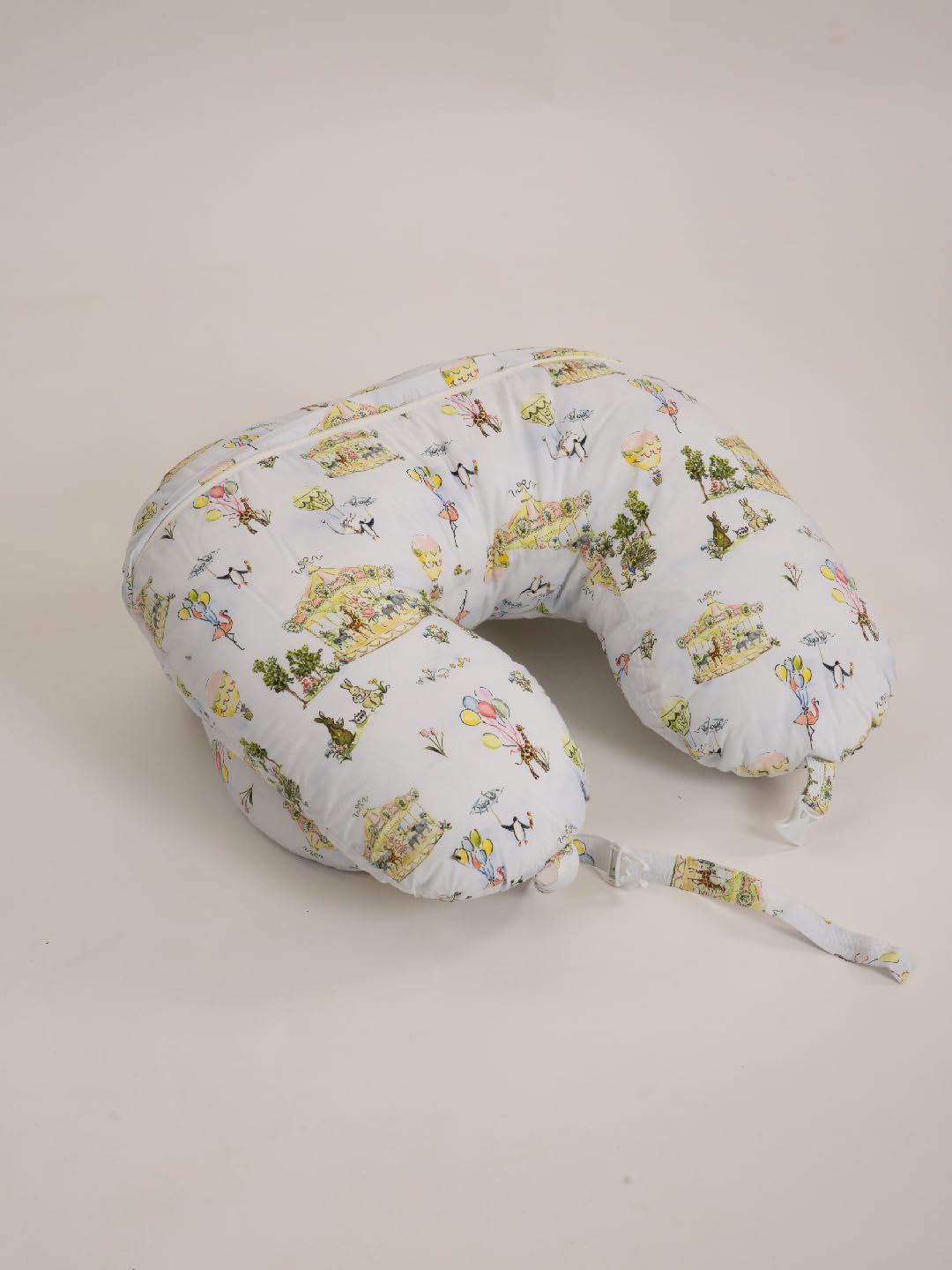 THE BABY TRUNK Carnival Carousel Nursing Cradle Pillow – Soft Egyptian Cotton Feeding Cushion for Moms | Ergonomic Support for Breastfeeding, Bottle Feeding & Newborn Baby Comfort (Off-White) 2