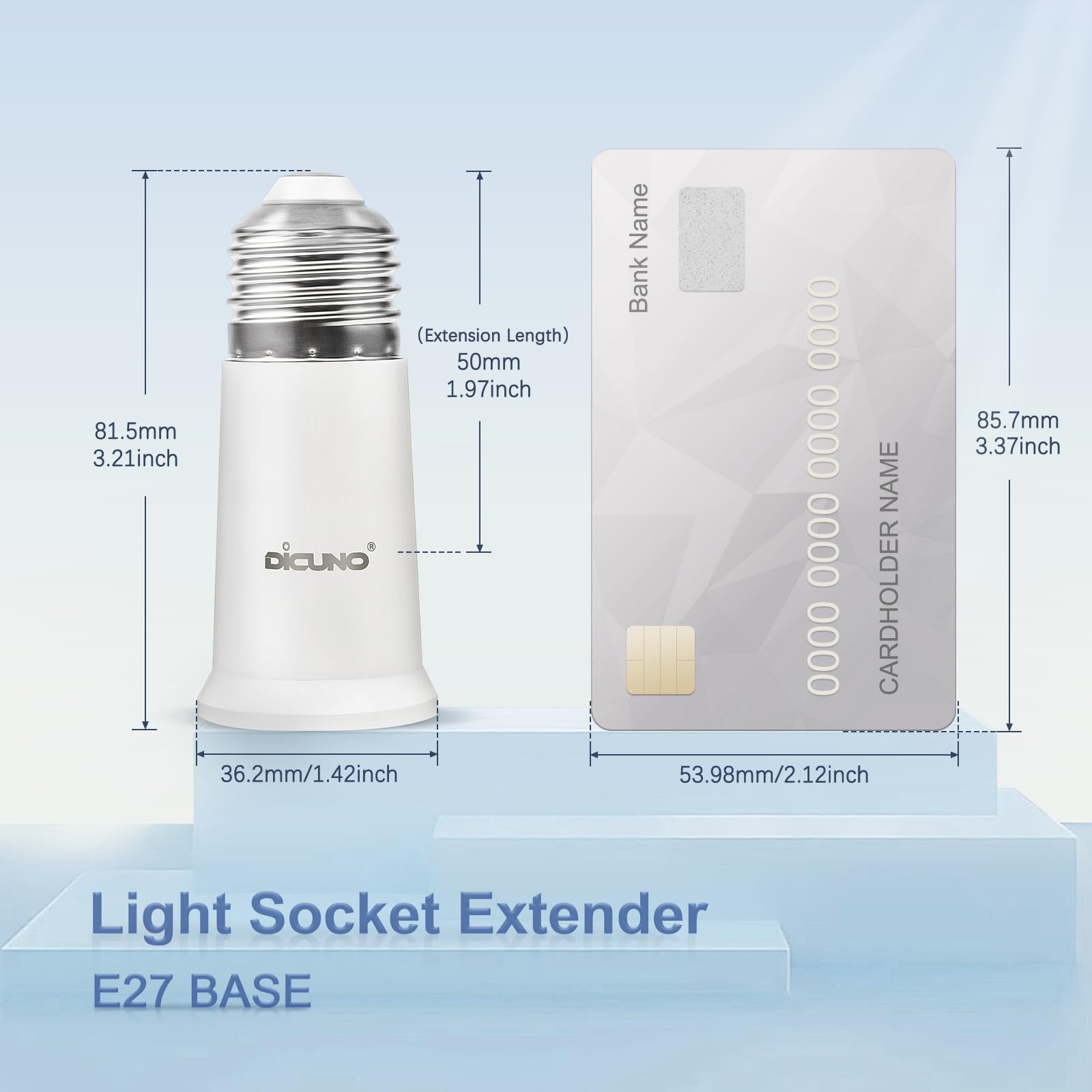 DiCUNO E27 a E27 5CM Adaptador extensor, extensión de portalámparas de lámpara, adaptador de portalámparas para bombillas LED y CFL, paquete de 2