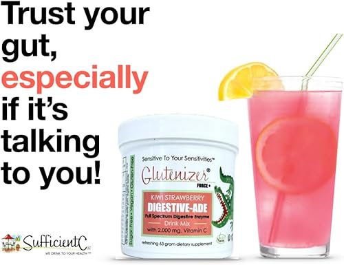 Miniatura 5 de Sufficient C - Glutenizer Force Plus Kiwi-Strawberry Digestive-Ade - Enzimas veganas de espectro completo de primera calidad más 2,000 mg. vitamina