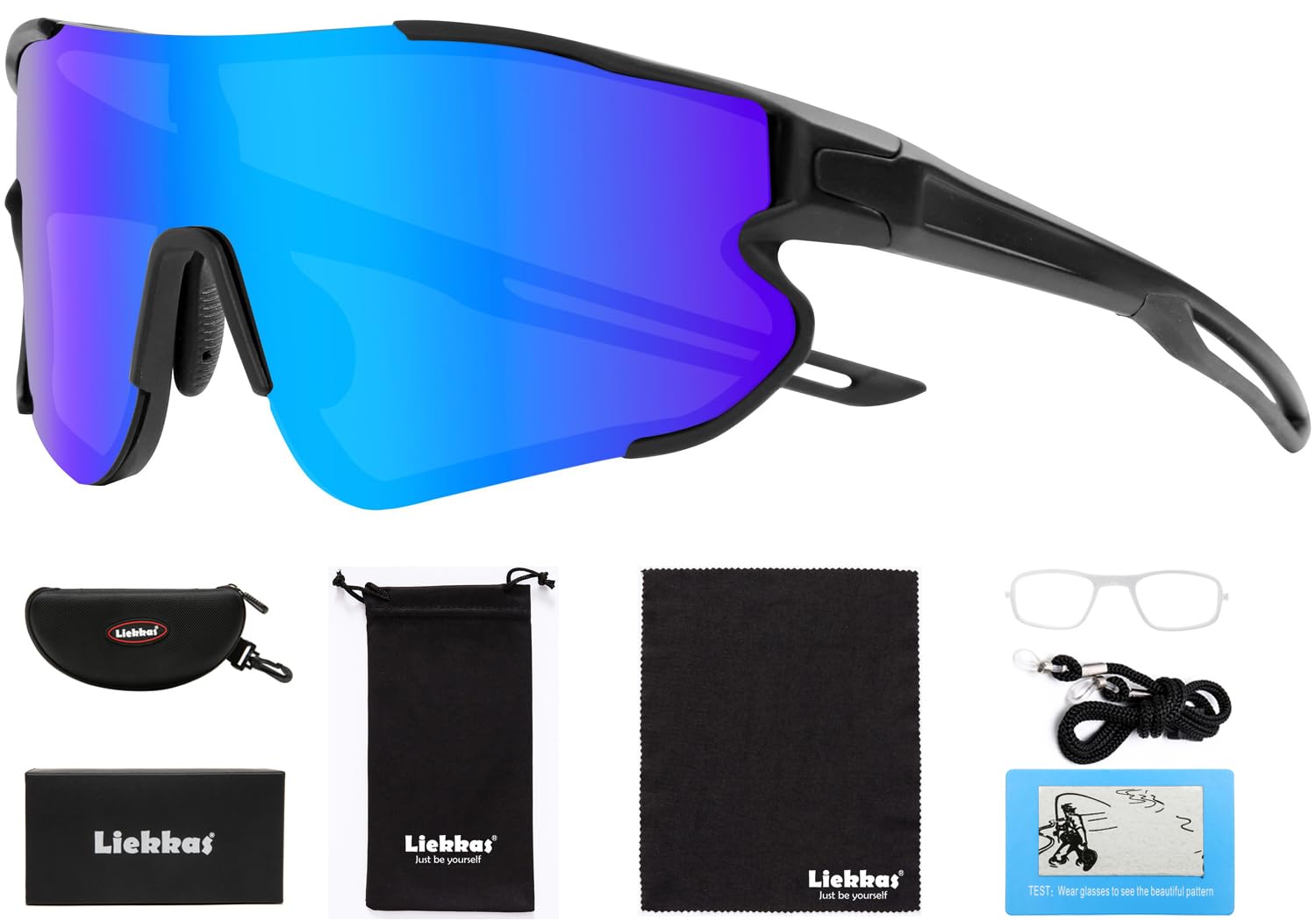 Liekkas Unisex Black+Blue Polarised Sports Sunglasses For Men Women Lightweight Running Cricket Cycling Glasses Uv Protection Black Blue
