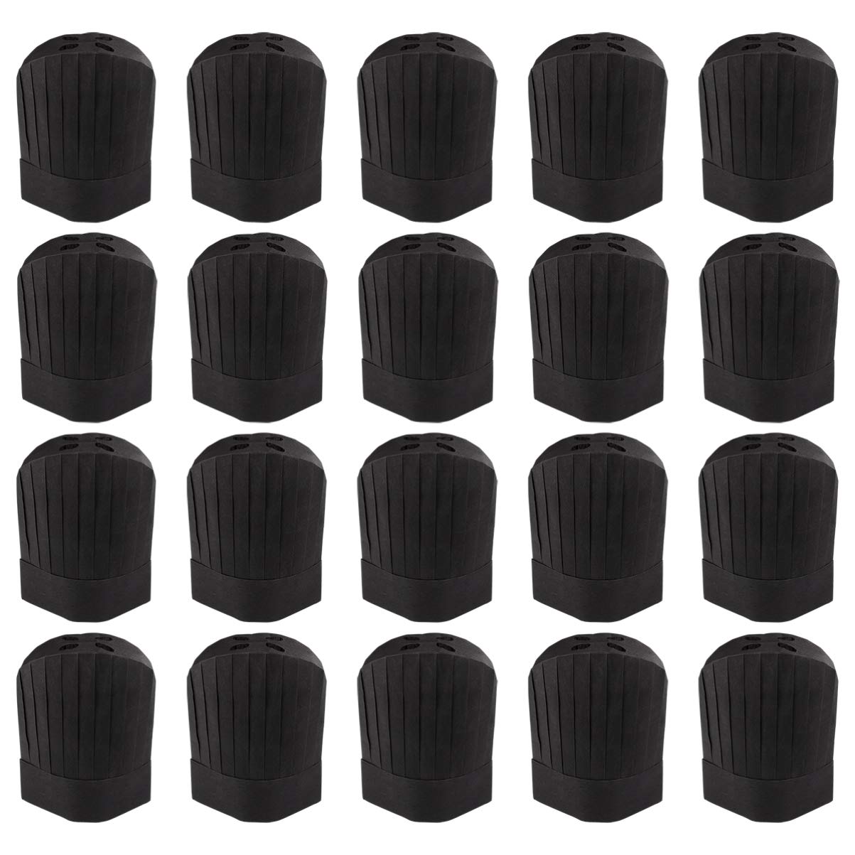 Bestomz 20pcs Disposable Chef Hat Black Tall Cooking Chef Cap for Home Restaurant School Food Service Catering Supplies 12 Inch