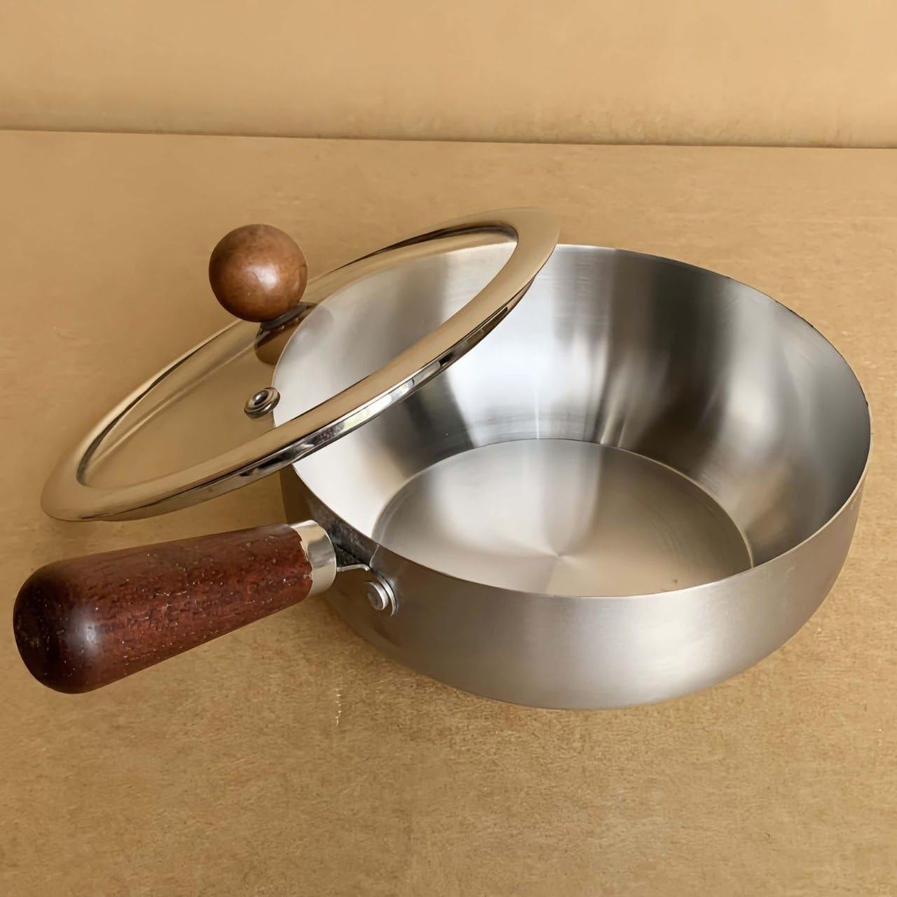 Stainless Steel Pot with Glass Lid & Wooden Handle for Cooking Pot, Suitable for Kitch Mini Oil Pan Induction Base Non Stick Sauce Pan Boiling Pot for Tea Coffee Milk Water Sauce and Noodles-image-0