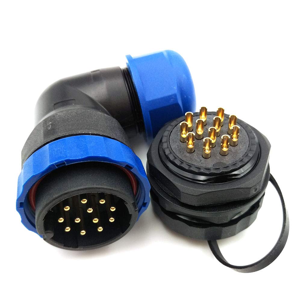 SZJELEN SD28 2Pin~26Pin Power Industrial Cable Connector,Elbow Waterproof Plug Socket IP67 Power Connector (12-Pin)