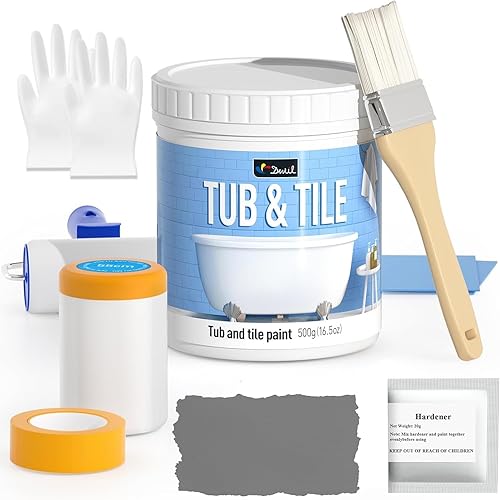 Miniatura 10 de Kit de acabado de pintura para azulejos, bañera y azulejos con herramientas, kit de reacabado de bañera, pintura blanca a base de agua y bajo olor,