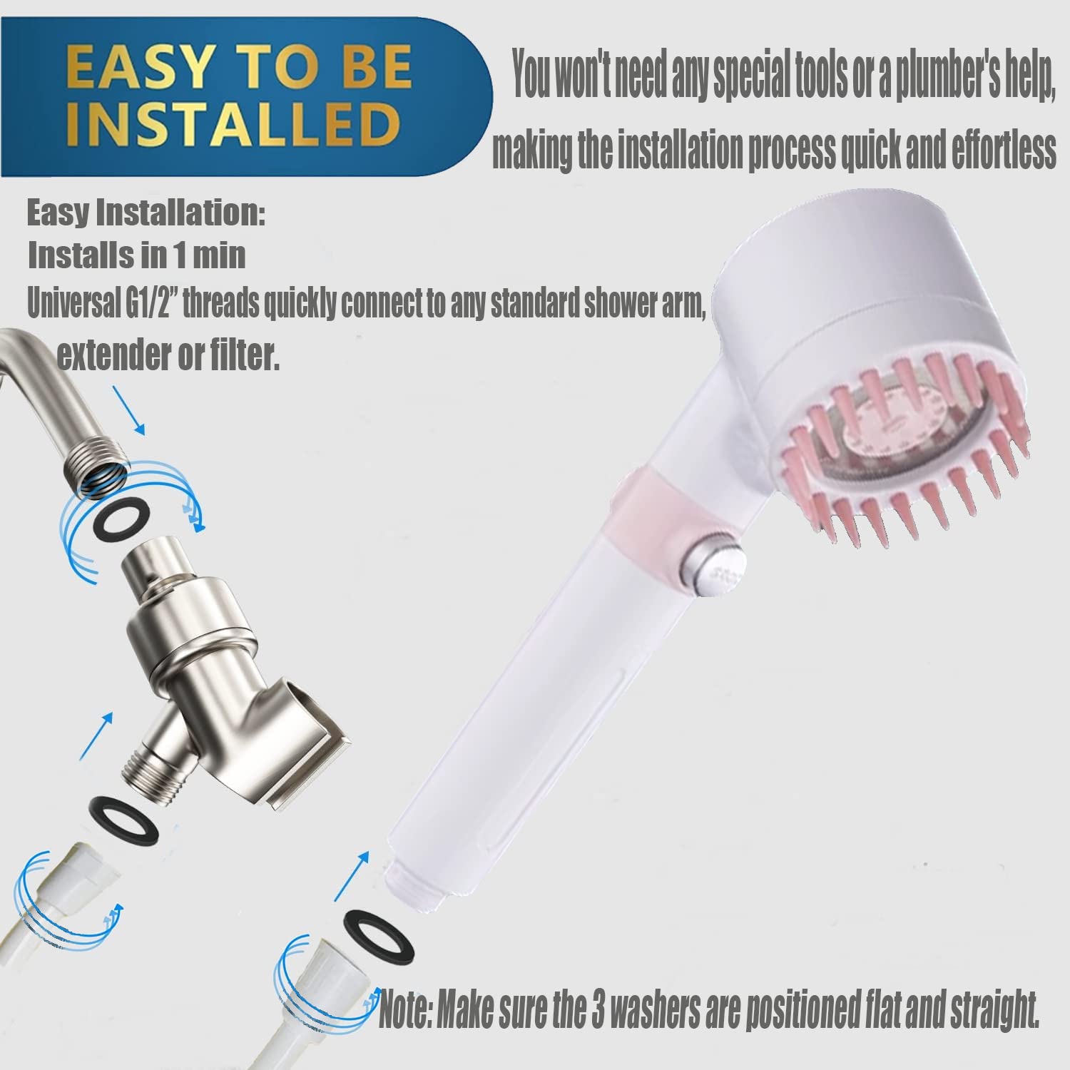 Soffione doccia con palmare, Soffioni doccia ad alta pressione, flusso elevato anche con bassa pressione dell'acqua - Set soffione doccia a mano a 3 modalità con tubo di ricambio/staffa/filtri in