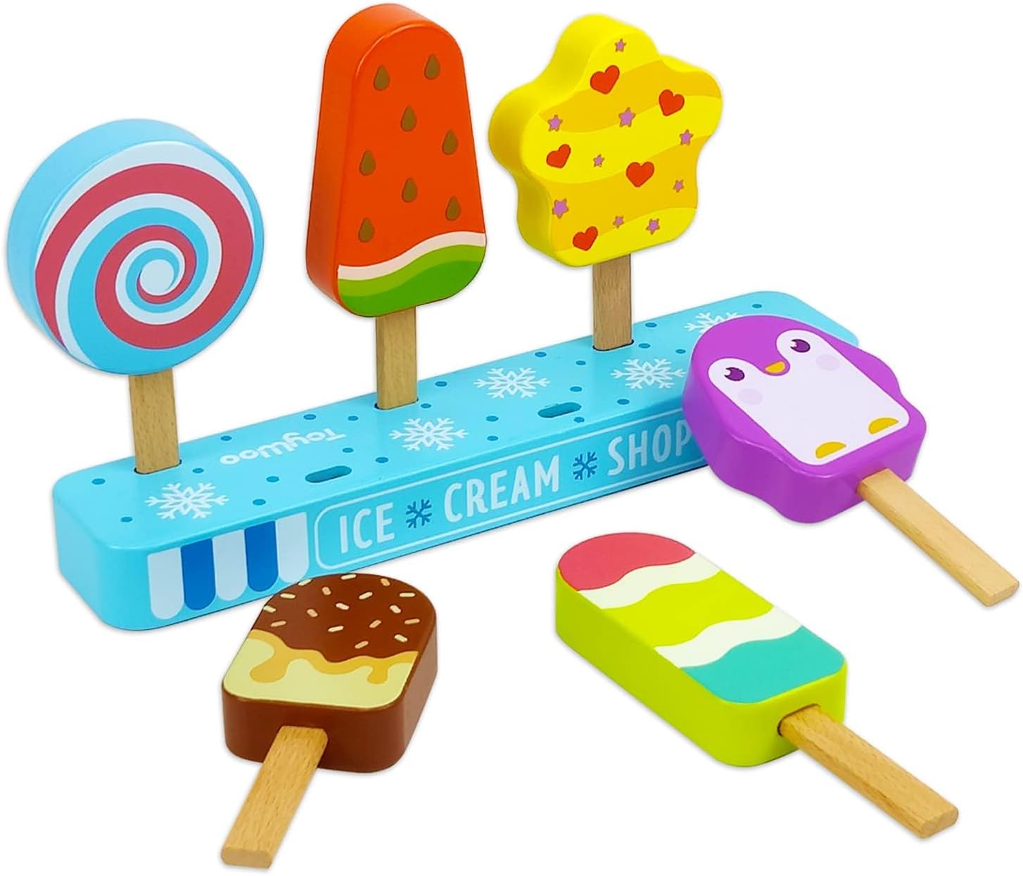 NALACAL Wooden Ice Cream Toy for Kids, Toddler Pretend Play Food Ice Lolly Pops Set, Preschool Educational Toys and Gifts for Kids Age 3 4 5 6 Years Old