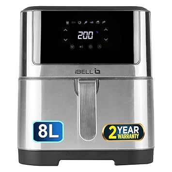 iBELL AF80M Air Fryer 8 Litre 1800W Digital with 7 Cooking Presets, Smart Rapid Air Technology, Timer Fun