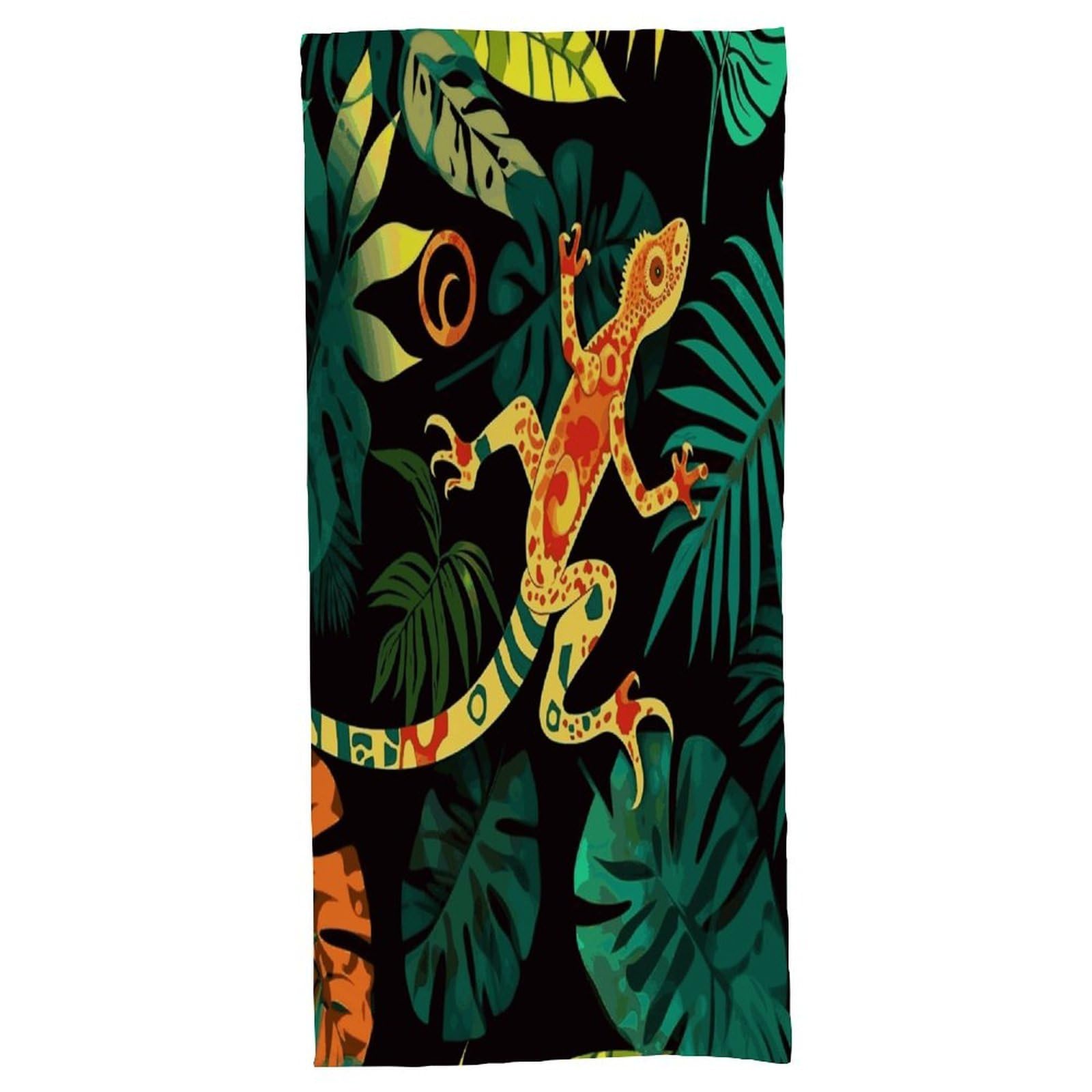 Fekiloot Men's Style Gecko And Tropical Leaves Bath Towel Highly Absorbent,Beach Towels For Wo,Pool Towel Bathroom Essential For Beach,Gym,Travel, Camp