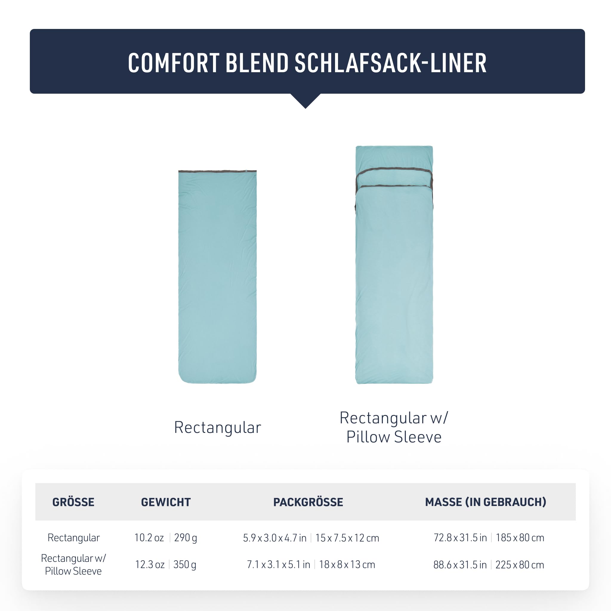 Sea to Summit - Comfort Blend Schlafsack-Liner - Rectangular 185 x 80 cm - Minimales Packmaß - Gewebe & Geruchskontrolle - Reisen & Camping bei feuchten Bedingungen - Blue