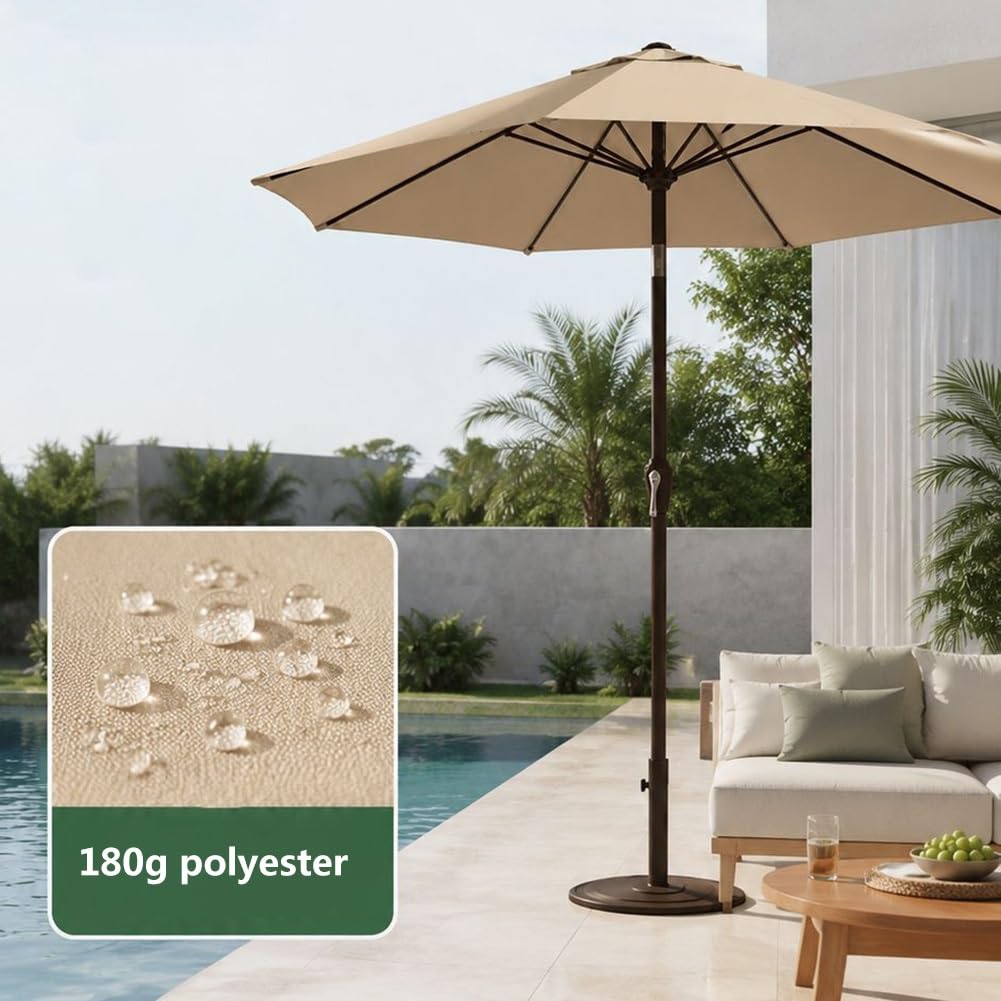 Parasol Przeciwsłoneczny 270 cm z Korbką, Parasol Ogrodowy z Regulacją Nachylenia i 8 Żebrami z Włókna Szklanego do Ogrodu, na Balkon i Przy Basen