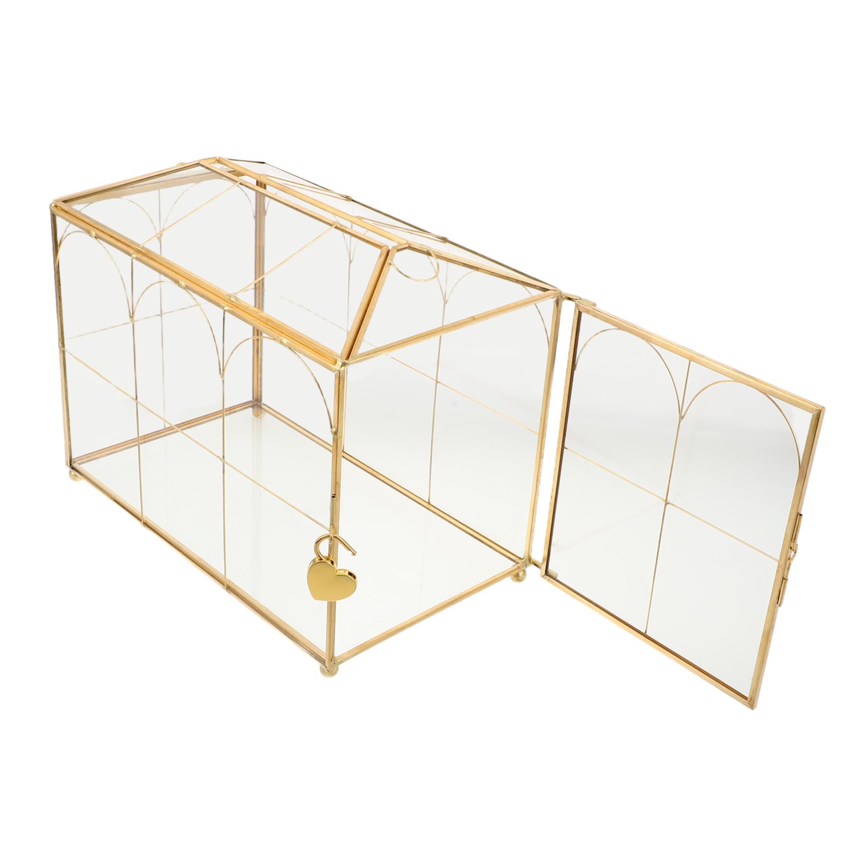 Yardwe Elegante Hochzeitskartenbox aus Glas mit Schloss und Unabhängigem Kartenschlitz Minimalistische Goldene Aufbewahrungsbox für Organisierte Kartenlagerung bei Hochzeiten