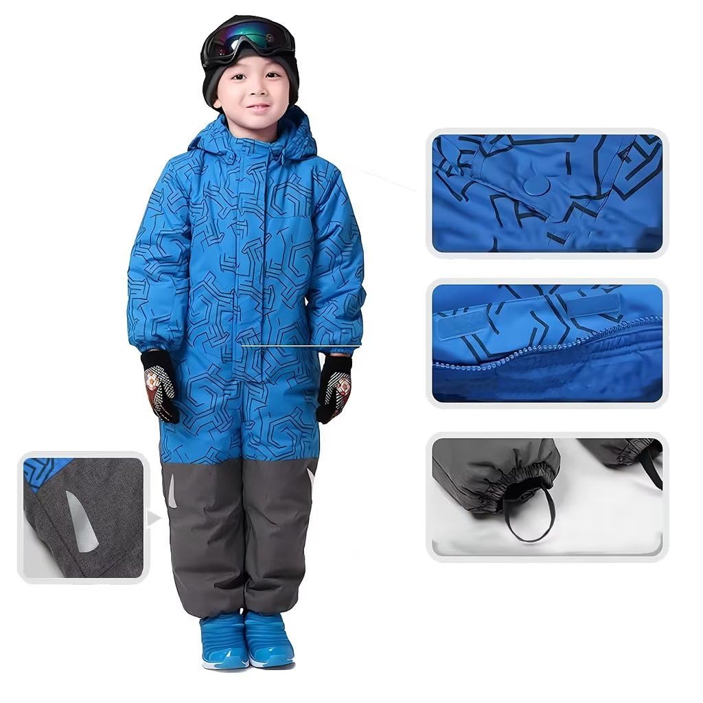 linboo Combinaison de Ski pour Enfant Fille Garçon Combinaison de Neige à Capuche Imperméables Coupe-Vent Vêtements de Ski avec Bandes Réfléchissantes