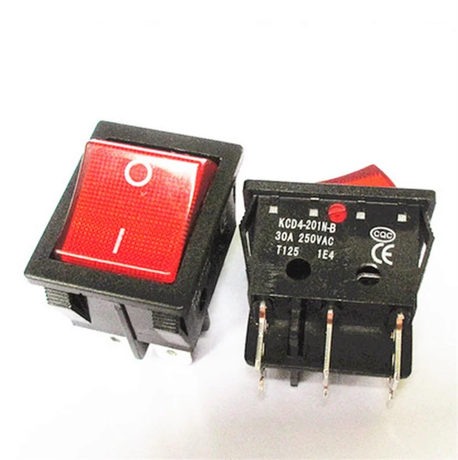 50 sztuk, przełączniki kołyskowe, wysoki prąd, wł./wył. KCD4, srebrna końcówka, 30/35 A 250/125 V AC (6-pinowy czerwony, 16 A)
