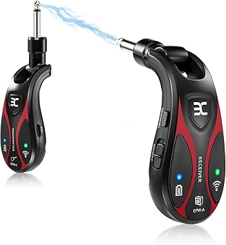 Professional Wireless Guitar System, 20 Channels, <3ms Ultra-Low Latency, 164ft Range, 270° Rotating Plug, Rechargeable Guitar Transmitter & Receiver for Guitar Bass Electric Instrument