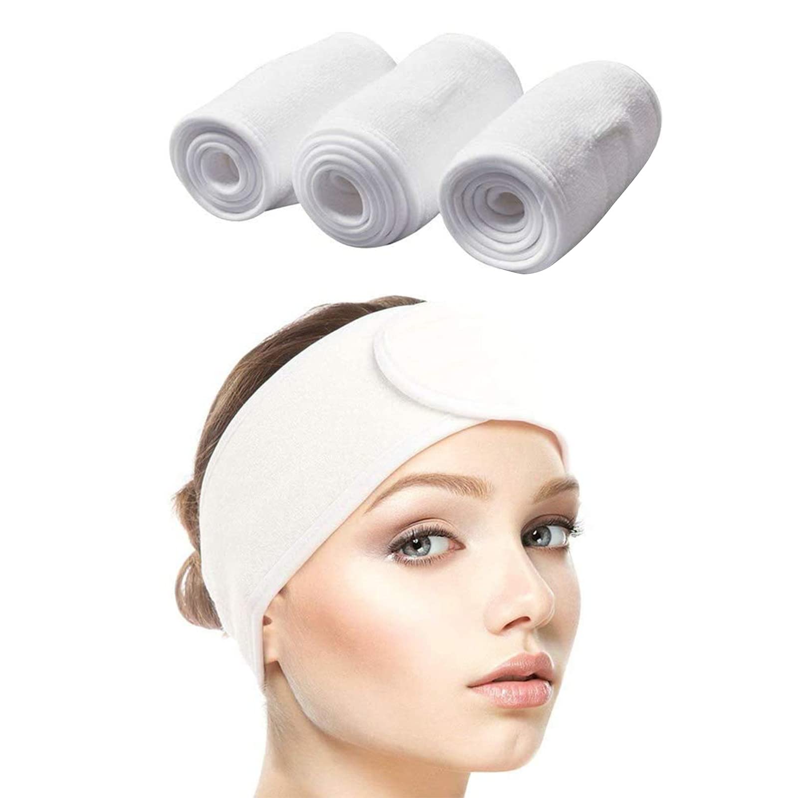 Queta pelo banda para maquillaje, cosméticos cinta Rizo, ajustable pelo – Banda con 3pcs (Blanco)