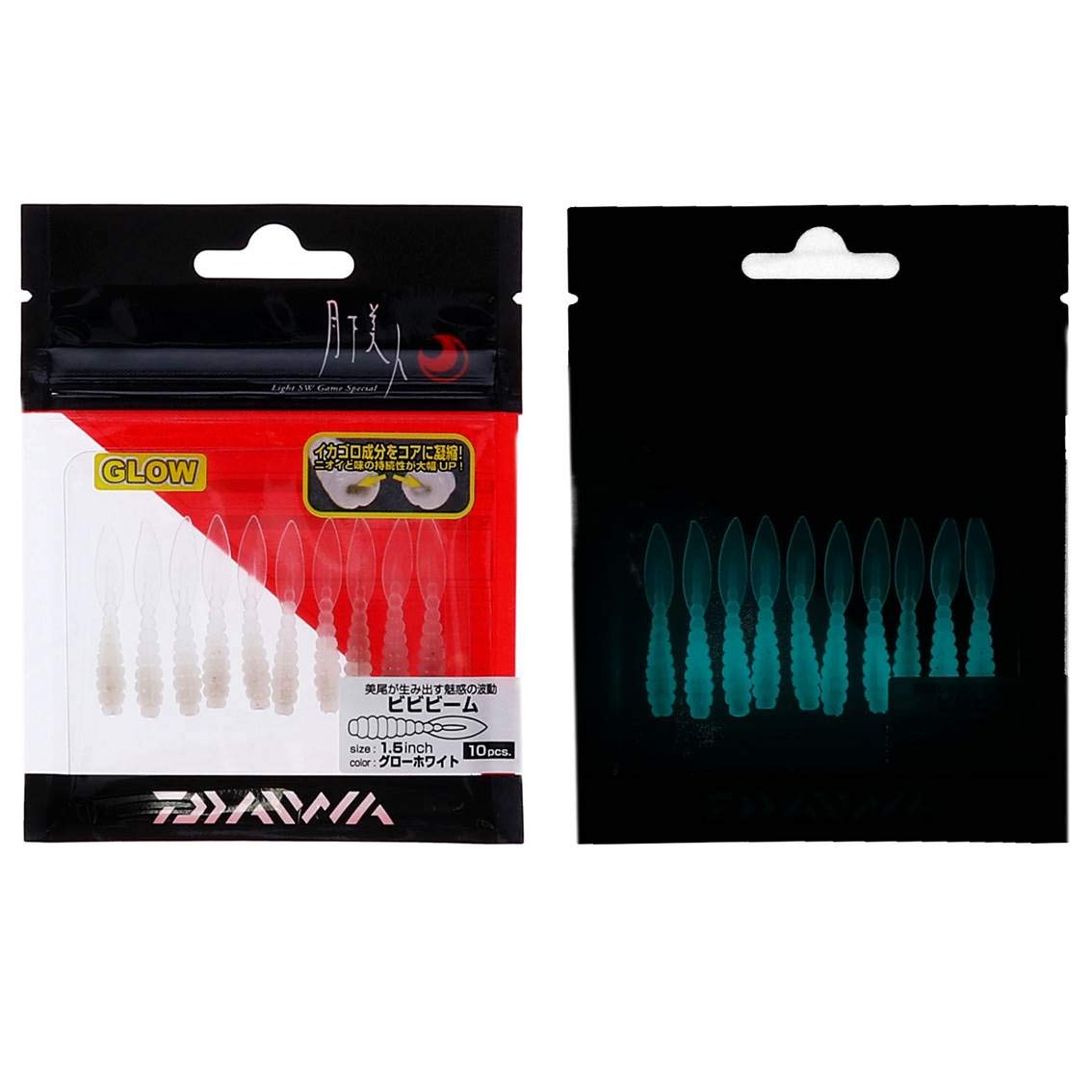 Daiwa Ajing Rockbijin Gekkabijin Bibi Beam, 1.5 Inch, Glow White Lure
