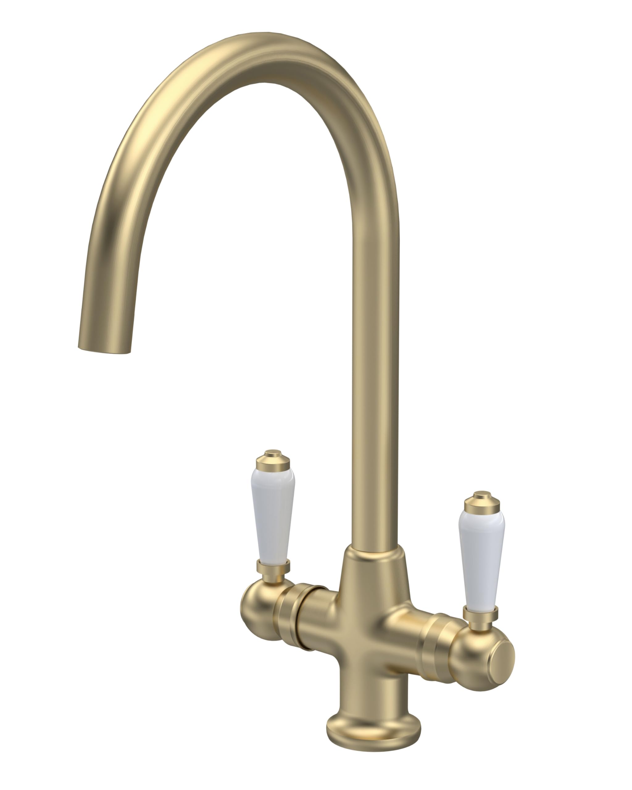 Balterley Brass Kitchen Tap With Dual Lever Handles, Mono Kitchen Mixer Tap, Brushed Mono Mixer Taps For Sink, Round Base With Curved Spout Taps For Sink - 160 X 220 X 375Mm (Brushed )