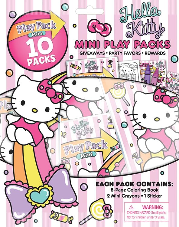 Bendon Hello Kitty Play Packs | Hello Kitty Party Favors | 10 Mini Play Packs | Includes Mini Hello Kitty Coloring Pad, 2 Mini Crayons & Stickers | 10